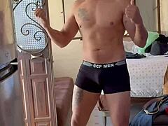 Muscular bodybuilder gets ready naked in homemade voyeur video from Mexico