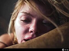 cute blonde ashby mesmerized as brunette vampire's submissive sex slave in halloween cosplay