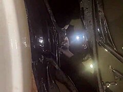 Pretty girl pisses outside