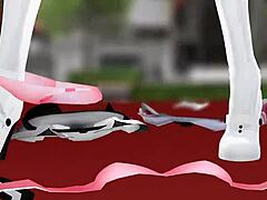 Kizuna ai strips intensely in 3d cartoon dance