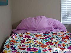 Petite Tattooed Slut Masturbates with Vibrator on Bed