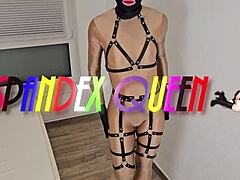 Spandexqueen Sucks Dick and Gets a Huge Load on Her Nude Spandex Harness Suit