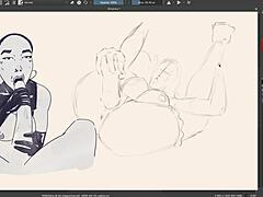 Ebony big titties speed paint with oiled body