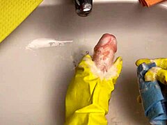 Hot housewife washes dildo after using it in her pussy!
