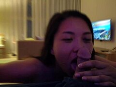 Horny Asian Babe Sucks Big Cock Sloppily