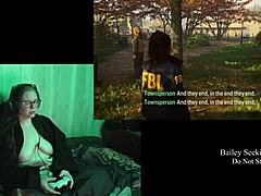 She plays Alan Wake 2 naked with big tits.