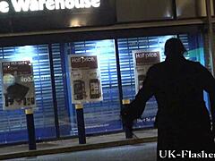 Mature woman flashes tits in public downtown