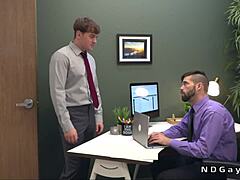 gay coworkers give blowjobs and anal fuck in the office at work