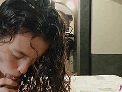 She sucks his dick right after he gets out of the shower in the hotel