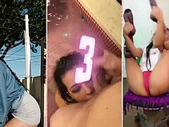 Naughty neighbor gives guided handjob while flashing