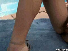 Busty Latina Tranny JERKING OFF By The Pool