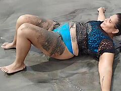 This chubby Latina has the biggest ass on the beach, so sexy