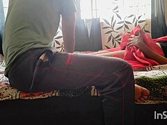 desi bhabhi in red saree seduces servant for wet pussy fucking