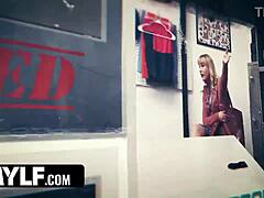 shoplifting milf passed around by stepson and three men in shop orgy