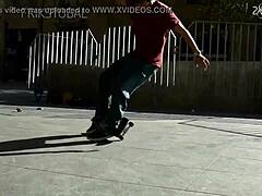 Young girl bent over hard in public quarantine