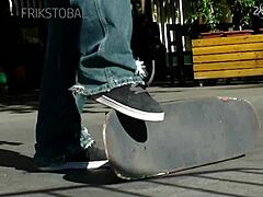 Young girl bent over hard in public quarantine