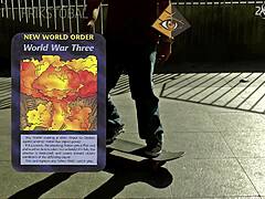 Young girl bent over hard in public quarantine