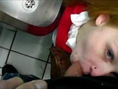 Russian Whore Gives Intense Blowjob In Toilet