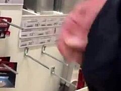 Piss and mini wank at diy store with public shop cock outdoor wanking.