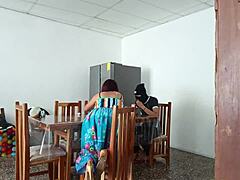 this sinful maid bends over in the room and spreads her pretty pussy wide for daddy domination