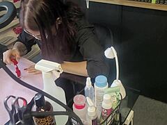 Manicurist Prefers Sucking Cock Over Nails. Redhead Teases With Tongue.