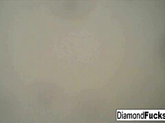 Diamond masturbates her big tits in shower