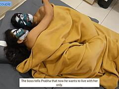 Hot secretary Prabha rides boss cowgirl style with deepthroat blowjob! Huge tits bounce in rough hardcore sex!