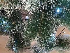 step sister reveals her christmas costume and offers her holes as a special gift in outdoor public fun