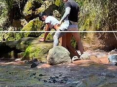 this amateur couple records the latina teen bending over for doggystyle with her hermanastro outdoors by the river