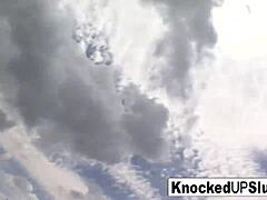 I see knocked up slut takes care of cock outdoors with blowjob and cumshot