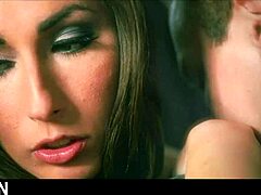 romantic couple shares sensual kisses and cum on big natural tits in lingerie