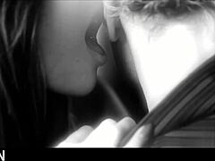 romantic couple shares sensual kisses and cum on big natural tits in lingerie