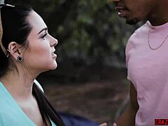 Man, this creepy voyeur caught a petite teen girlfriend raw dogging her black friend's massive cock hard