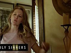 Slender Babe Gets Pounded In Spooning On Bed By Handsome Stepfather