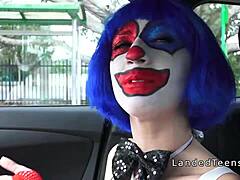 Teen in clown costume banging outdoor with big cock to cumshot