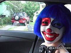 Teen in clown costume banging outdoor with big cock to cumshot