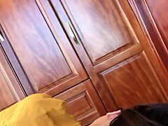 Wife bends over for intense doggystyle pounding in the bedroom.