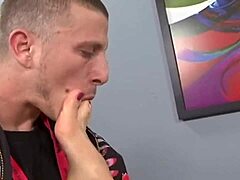 Wanna watch me lick your tight pussy before this kinky footjob ends in cumshot?