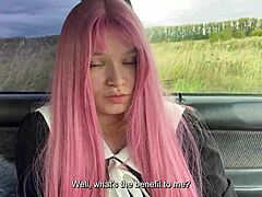 Horny brunette student girl dominates first time fuck with new physical education teacher outdoors