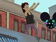 the dancing character from bob's burgers movie grooves to deadmau5 lightwave track.