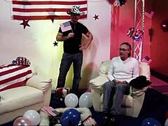 brooke and austin dive into HARDCORE FOURSOME with blowjobs and cowgirl rides. they finish with cumshots and facials in lingerie.