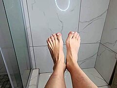 i love how this sexy young milf teases my big cock with her cute feet and toes in the shower