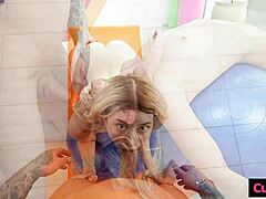 Cum dumpster stretches her tight wet cunt for huge loads in yoga blonde blowjob creampie doggystyle missionary riding!