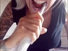 brushing your teeth is important and chantal loves filling her mouth with toothpaste