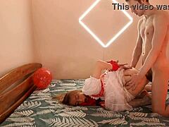 AMATEUR DEEPTHROAT and HARD ANAL with girl in RED COSTUME!