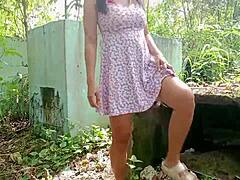 I got quicky hard fucked with cum outside my pussy in that creepy abandoned place