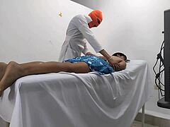 change of plans, doctor was gonna give massage to female patient but she turned out a total whore and quickly set him up for cowgirl riding and blowjob