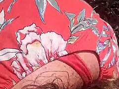 Amateur blowjob leads to doggy style fuck with cum in mouth in the bush. Bbw big tits chubby wife girlfriend enjoys outdoor public sex as cute hairy slut.