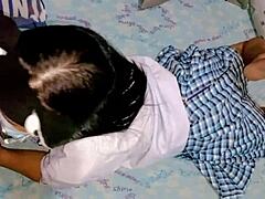 Secret Fuck with My Classmate in the Garage Turns into Deepthroat and Muff Diving with Roommate Watching