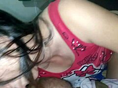 Latina babe eagerly sucks her stepmom's husband's big cock without mercy in homemade doggystyle creampie